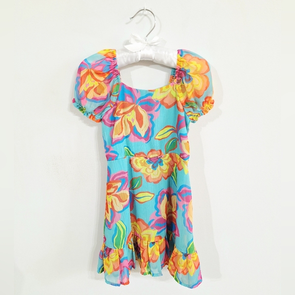Gianni Bini Floral Print Puff Sleeve Tiered Dress - Girls 5 - Picture 1 of 8